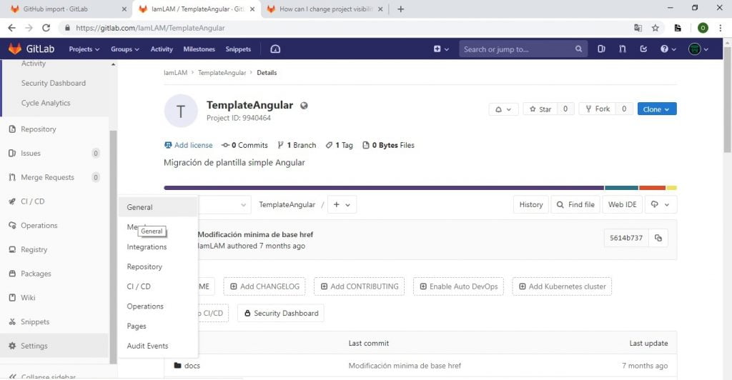 Cambiar estado de repositorio