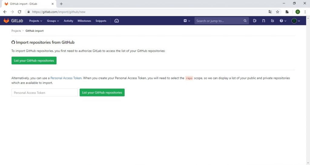listar repositorios